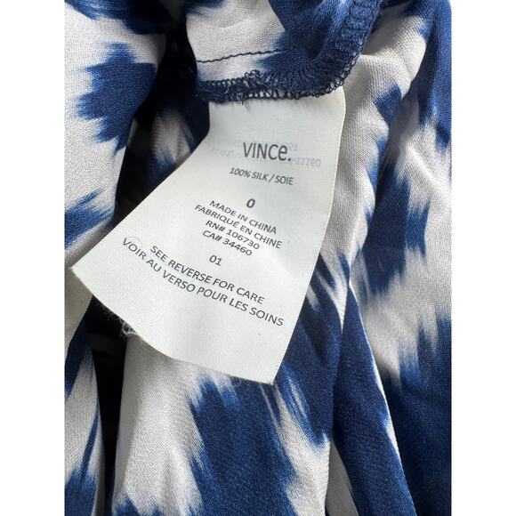 Vince Silk Top Navy Blue White Sz 0 Roll Tab Sleeve - Picture 3 of 4